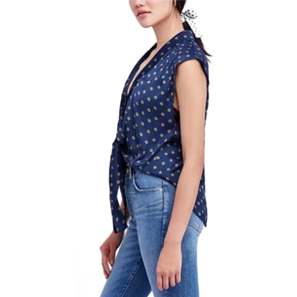 Free People Tie Front Top in Blue - Picture 4 of 5